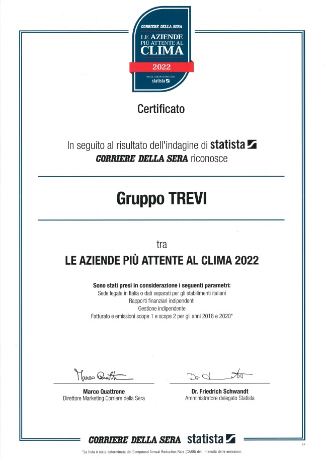 Il Gruppo Trevi fra “Le Aziende più attente al clima 2022”